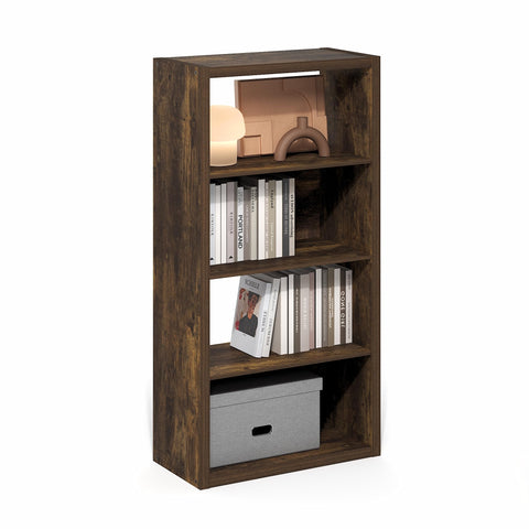 Furinno Viola Book Shelf, 4-Tier Bookshelf, Extra Thick Frame Bookcase with Open Shelf, Open Back Design, 11.3" x 23.2" x 45.4", for Living Room, Bedroom, Home Office, Amber Pine