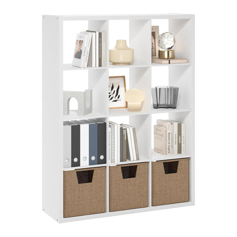 Oakestry Cubicle Open Back Decorative Cube Storage Organizer 12 Cube Wooden Shelving Unit Freestanding Display Shelf Modern Home Office Furniture (White)