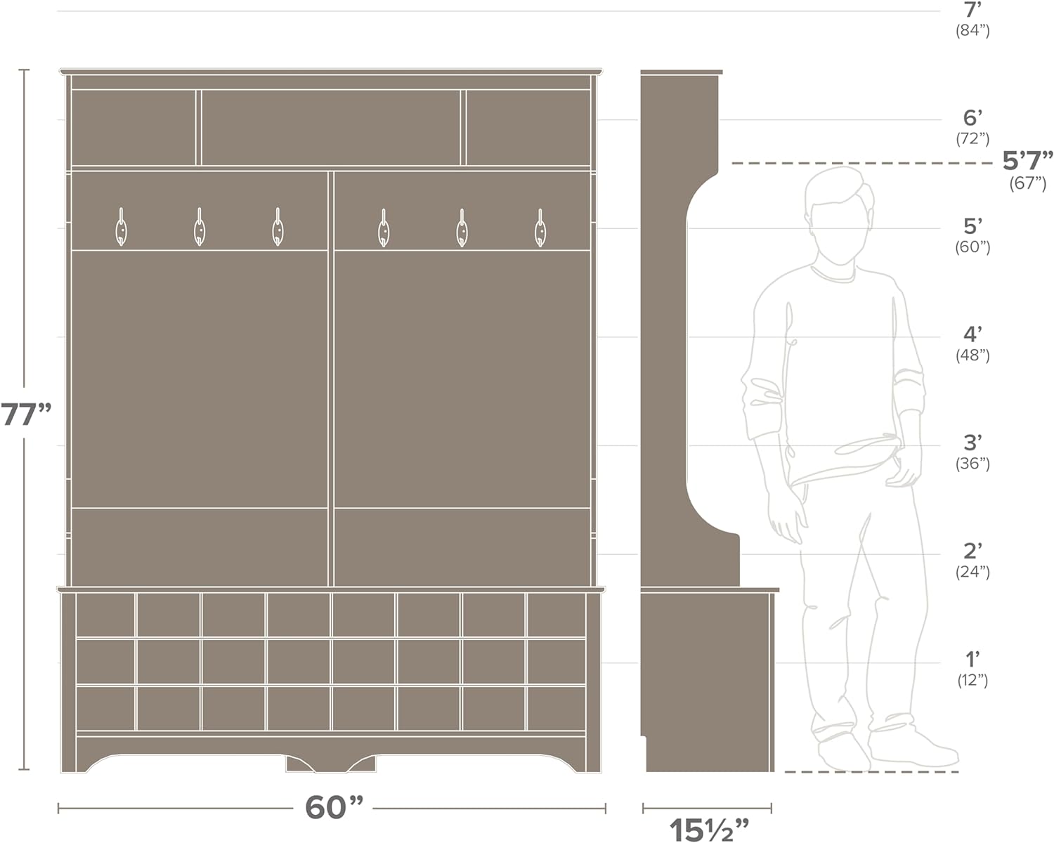 Prepac Drifted Gray Hall Tree with Bench and Shoe Storage