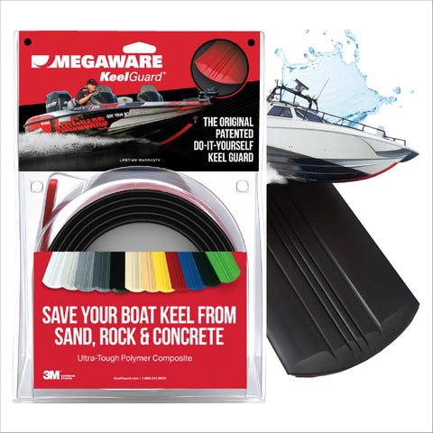 MEGAWARE KEELGUARD USA-Made, Original DIY Keel Guard, 5-Inch Wide, 4-12ft Sizes, 11 Colors, Complete Install Kit with Primer, Hull Protector, for Fiberglass and Some Aluminum Boats (Black)