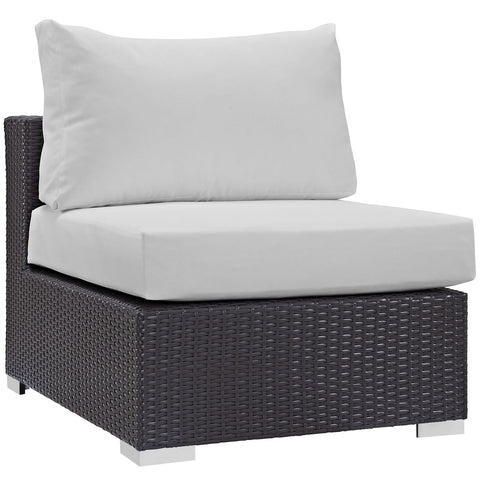 Modway Convene Wicker Rattan Outdoor Patio Sectional Sofa Armless Chair in Espresso White