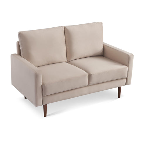 MOOOTTO 57.1” Velvet Modern Couch Sofa w/Armrest, Mid-Century Modern Upholstered Loveseat, 2 Seater Sofa for Compact Living Room, Bedroom, Dorm, Game Studio (Beige)