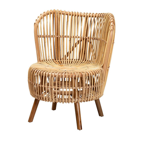 Baxton Studio Bali & pari Nagoya Natural Rattan Accent Chair, Light Honey/Natural Teak
