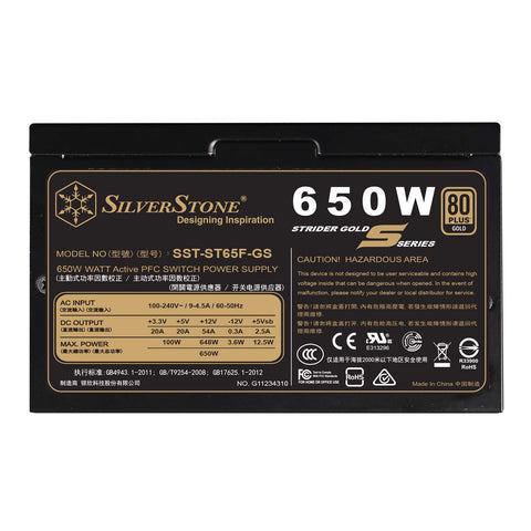 Silverstone Technology 650W Computer Power Supply PSU Fully Modular with 80 Plus Gold & 140mm Design Power Supply (SST-ST65F-GS)