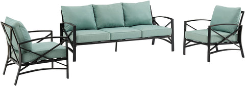 Kaplan 3Pc Outdoor Sofa Patio Furniture Set Mist/Oil Rubbed Bronze - Sofa & 2 Arm Chairs