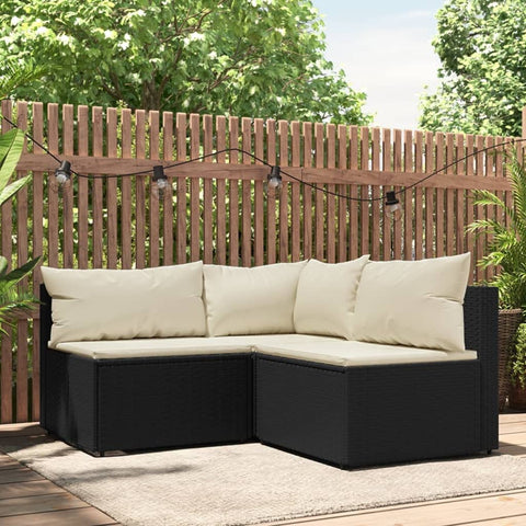 vidaXL Outdoor Patio Lounge Set - 3-Piece Modular Sofa Set with Cushions - Durable PE Rattan & Powder-Coated Steel Material - Comfortable Thick Padded Cushions - Weather- Outdoor Furniture - Black...