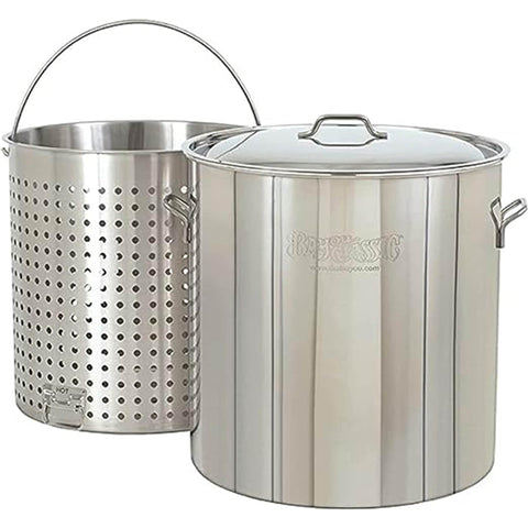 Bayou Classic 1182 82-qt Stainless Stockpot w/Stainless Perforated Basket Features Heavy Welded Loop Handles Domed Vented Lid Perfect For Steaming Boiling Canning and Preserving