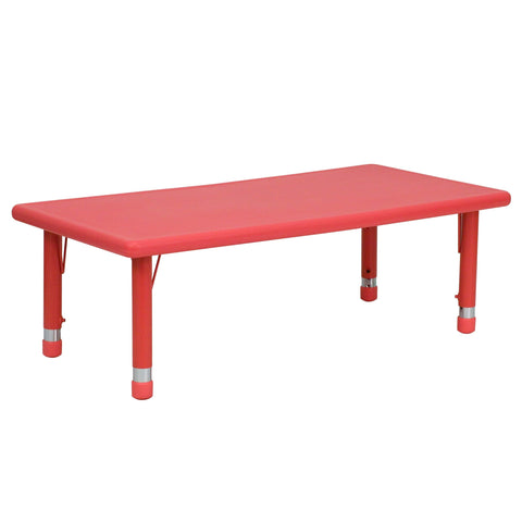 Flash Furniture Height Adjustable Rectangular Red Plastic Activity Table, 24 x 48"