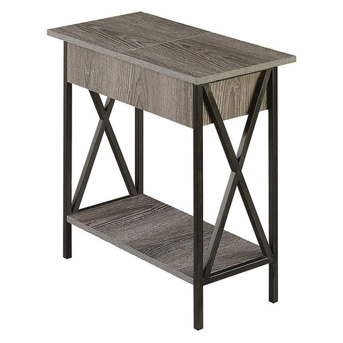 Convenience Concepts Tucson Flip Top End Table with Charging Station 23.75" - Modern Living Room Table with Storage Shelf, Nightstand Side Table, Weathered Gray