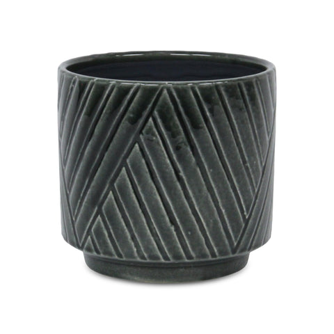 Cheungs Parlora Crossed Diagonal Pattern Straight Side Ceramic Pot - Large - Dark Gray
