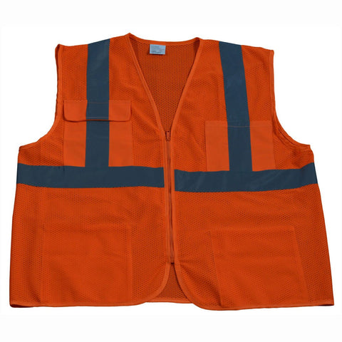 Petra Roc OVM24-4X/5X ANSI Class 2 4 Pockets Zipper Closure Safety Vest, 4X-Large/5X-Large, Orange Mesh