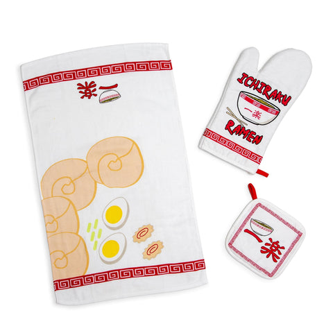 Naruto: Shippuden Ichiraku Ramen 3-Piece Kitchen Set For Baking, BBQ Grilling | Includes Oven Mitt, Dish Towel, Pot Holder