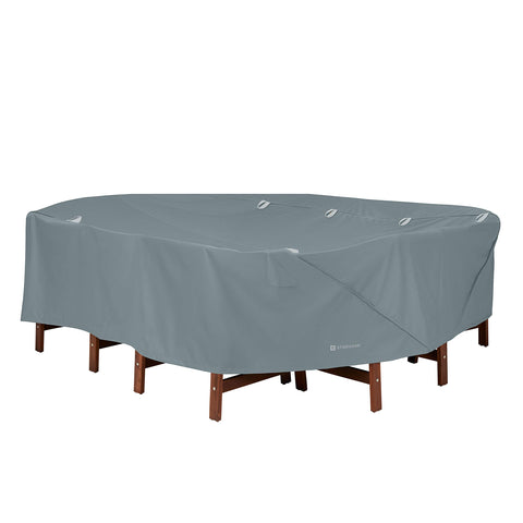 Classic Accessories Storigami Water-Resistant 108 Inch Easy Fold Rectangle/Oval Table & Chairs Cover, Monument Grey, Outdoor Table Cover