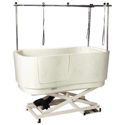 Master Equipment White PolyPro Motor Lift Grooming Tub for Heavy Pets Up to 220 Lbs – Unit Measures 58” x 30.75” x 49.5”