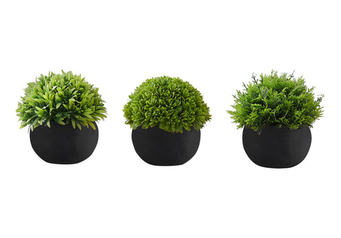 Monarch Specialties I 9552 Artificial Plant, 5" Tall, Grass, Indoor, Set of 3, Decorative, Green Plants, Black Pots