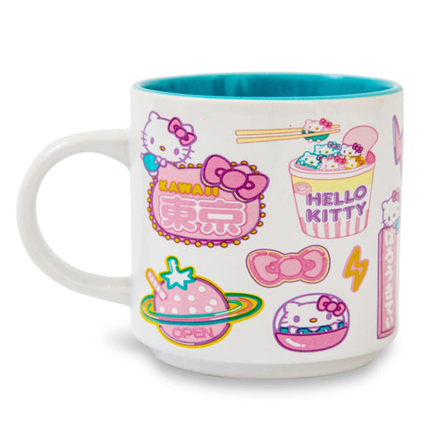 Sanrio Hello Kitty "Kawaii Tokyo" Allover Icons Ceramic Stacking | Large Coffee Cup For Espresso, Caffeine, Beverages, Home & Kitchen Essentials | Cute Gifts and Collectibles | Holds 13 Ounces