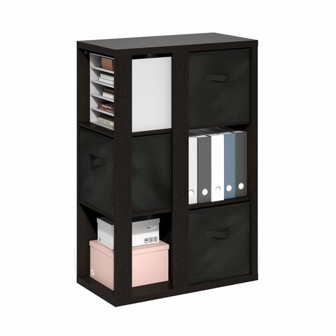 Furinno Viola Book Shelf, 3-Tier Bookshelf, Cube Storage Organizer Bookcase with Open Shelf, with Storage Bins, 13.6 x 29.3 x 43.8, for Living Room, Bedroom, Home Office, Dark Oak/Black