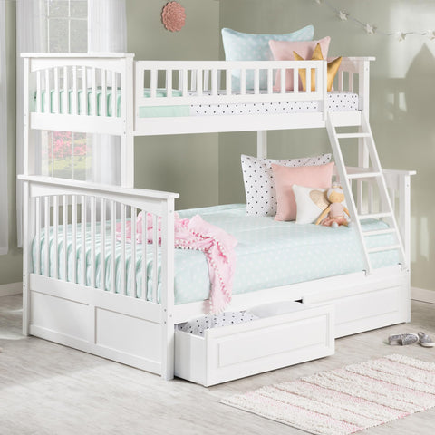 AFI, Columbia Bunk Bed Twin Over Full with Raised Panel Bed Drawers, White