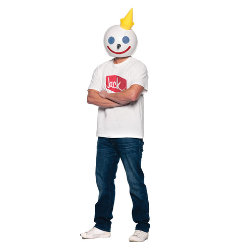 UNDERWRAPS Jack Box Mascot Head, Officially Licensed Jack in the Box Helmet and T-Shirt, Halloween Costume Accessory Kit, Adult One Size