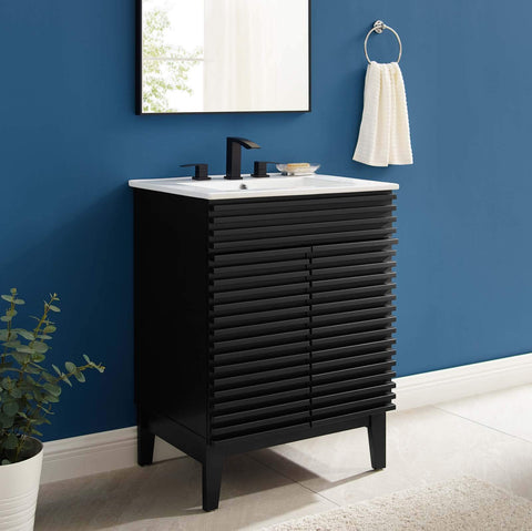 Modway Render Mid-Century Bathroom Vanity with Sink in Black White