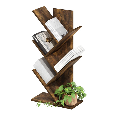 Furinno Tree Book Shelf, 5-Tier Bookshelf with Angled Open Shelf, Tree Bookcase for Room Decor, 8.4 x 15.7 x 30.3, for Organization and Storage, for Living Room, Bedroom, Home Office, Amber Pine