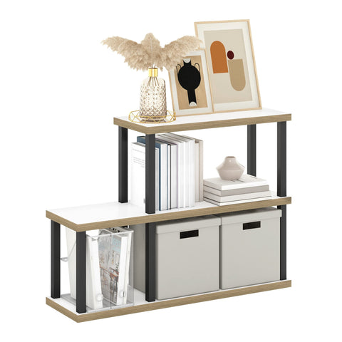 Furinno Turn-N-Tube No Tools Decorative Display Shelf, 3-Tier Ladder, Solid White/Black