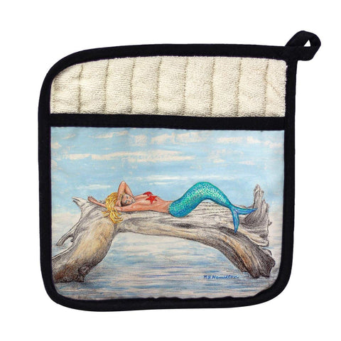 Betsy Drake PT155 Mermaid on Log Left Pot Holder