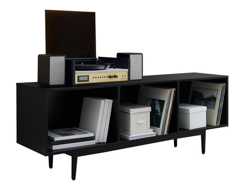 Crosley Furniture Liam Large Vinyl Record Storage TV Stand and Entertainment Center, Media Console, Black