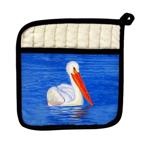 Betsy Drake PT1131 White Pelican Portrait Pot Holder