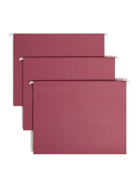 Smead Colored Hanging File Folder with Tab, 1/5-Cut Adjustable Tab, Letter Size, Maroon, 25 per Box (64073) (Pack of 1)