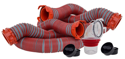 Valterra Viper 20-Foot RV Sewer Hose Kit, Universal Sewer Hose for RV Camper, Includes 2 Attachable 10-Foot Hoses with Rotating Fittings, 90 Degree ClearView Sewer Adapter and 4 Drip Caps