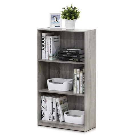 Furinno BASIC Book Shelf, 3-Tier Bookshelf with Open Shelves, Standing Bookcase, 9.3" x 21.8" x 39.5", for Organization and Storage, for Living Room, Bedroom, Home Office, French Oak