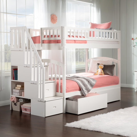AFI Westbrook Staircase Bunk with Turbo Charger and Urban Bed Drawers, Twin/Twin, White