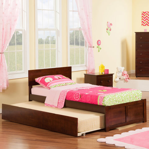 AFI Orlando Twin XL Size Platform Bed with Footboard & Twin XL Trundle in Walnut