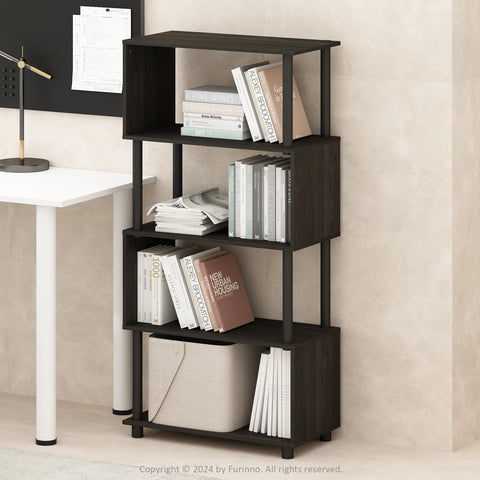 Furinno Reed Book Shelf, 5-Tier Bookshelf with Open Shelf, Geometric Bookcase with S-Shaped Frame, 11.8 x 23.6 x 48, for Living Room, Bedroom, Home Office, Espresso