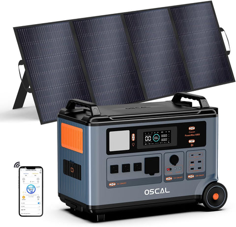 OSCAL PowerMax 6000 Solar Generator with 400W Solar Panel, 120V/240V Portable Power Station 6000W AC Outlets (9000W Peak), 2200W AC Charging/2400W Solar Charging, Emergency for Home, Battery Backup