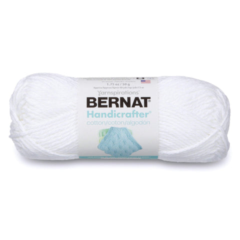 Bernat Handicrafter Cotton Solids Yarn, 1.75 oz, Gauge 4 Medium, 100% Cotton, White