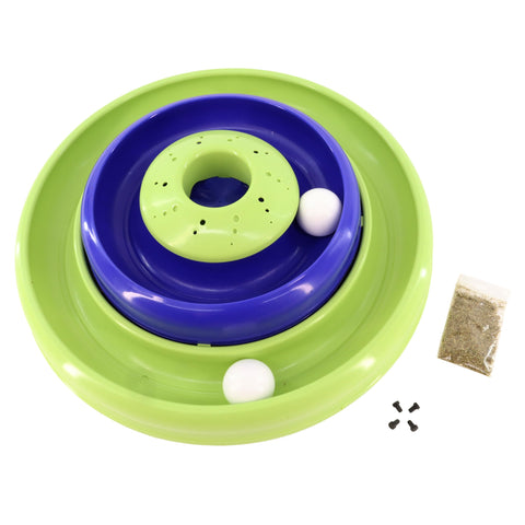 Coastal Pet Turbo Catnip Hurricane Cat Toy - Interactive Double Cat Toy Ball Track - for Cats and Kittens - Green and Blue - 16"