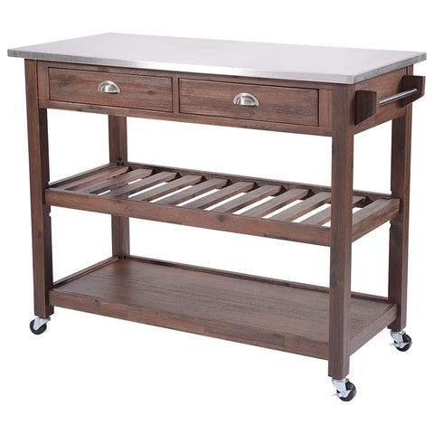 Oakestry Sonoma Kitchen Cart Chestnut Solid Wood Rolling Island Storage Shelves Drawers Durable Mobile Utility Trolley Organizer Stylish Versatile Compact Space Saving Modern Rustic Kitchen Furniture
