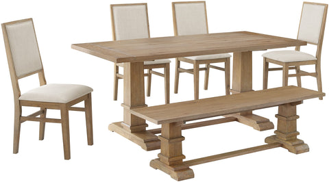 Joanna 6-Piece Dining Table Set For 7 Rustic Brown - Table, Bench, & 4 Upholstered Chairs