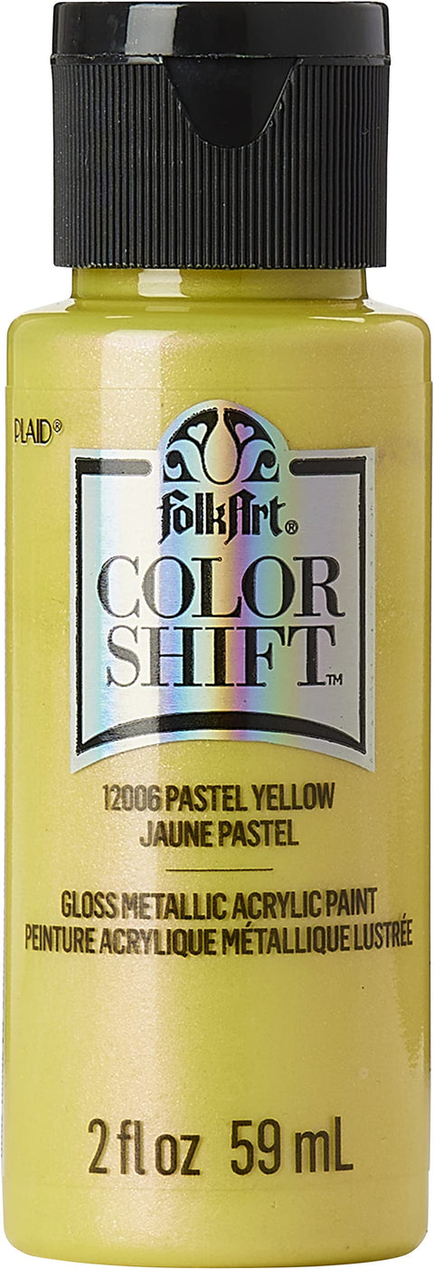 FolkArt Color Shift Acrylic Craft Paint, Yellow Pastel 2 fl oz Premium Metallic Finish Paint, Perfect For Easy To Apply DIY Arts And Crafts, 12006