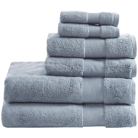 Oakestry 6Pc 623GSM 100% Cotton Soft Absorbent Quick Dry Towels with Low Twist Yarn Construction for Bathroom Luxury Spa and Hotel Quality, Assorted Sizes, Blue