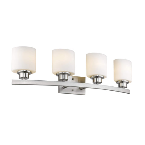 Chloe Lighting Aaliyah Contemporary 4 Light Brushed Nickel Bath Vanity Light Opal White Glass 32" Wide
