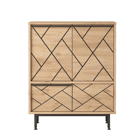 BATAMEX Ocean Double Sideboard Table and Storage with 3 Doors and Metal Legs, Oak Color Multi-Purpose Cabinet UV Print