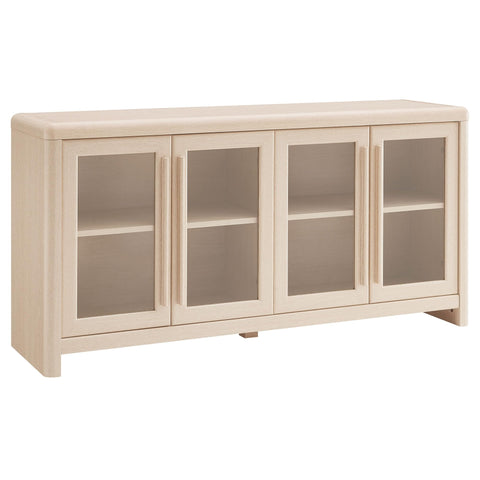 Modway Evren Four Door Sideboard in Ash Wood Grain – Buffet Cabinet with 4 Glass Doors – Modern Farmhouse Storage Credenza for Dining Room, Living Room, Office, Entryway