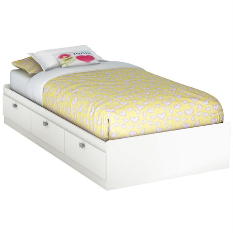 FastFurnishings Twin Size White Platform Bed for Kids Teens Adults with 3 Storage Drawers