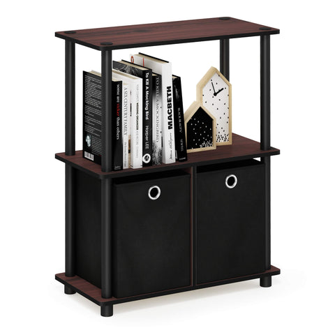 Furinno TURN-N-TUBE Storage Shelves, 3-Tier Toolless Book Shelf with Storage Bins, Display Shelf, for Organization and Storage, Living Room, Garage, Home Office, Dark Cherry