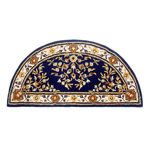 Minuteman International Blue Oriental Wool Hearth Rug, Half Round