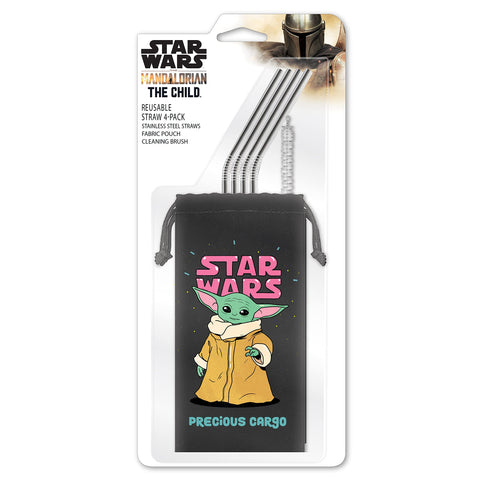 ICUP Mandalorian The Child Precious Cargo Silver Straws 4 PK| Reusable Stainless Steel Straws | Star Wars | Officially Licensed