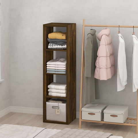 Furinno Cubic Closet Organizers and Storage, 4-Cube Closet Organizer, Vertical Open Shelf Closet Storage, Extra Thick Frame for Wardrobe, Bedroom, Living Room, Amber Pine